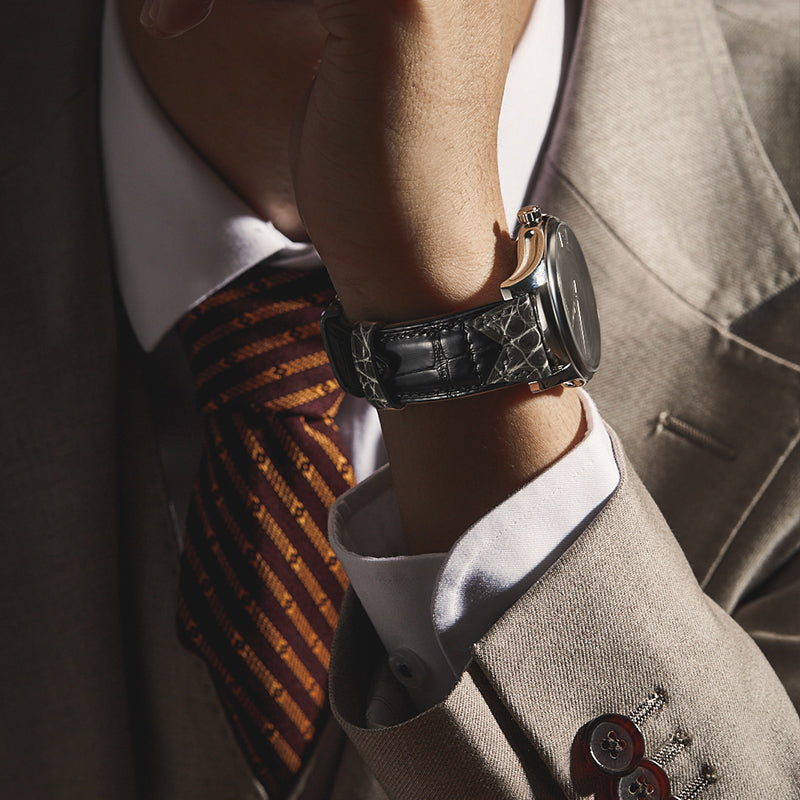 Black With Grey Bow Tie Alligator Strap