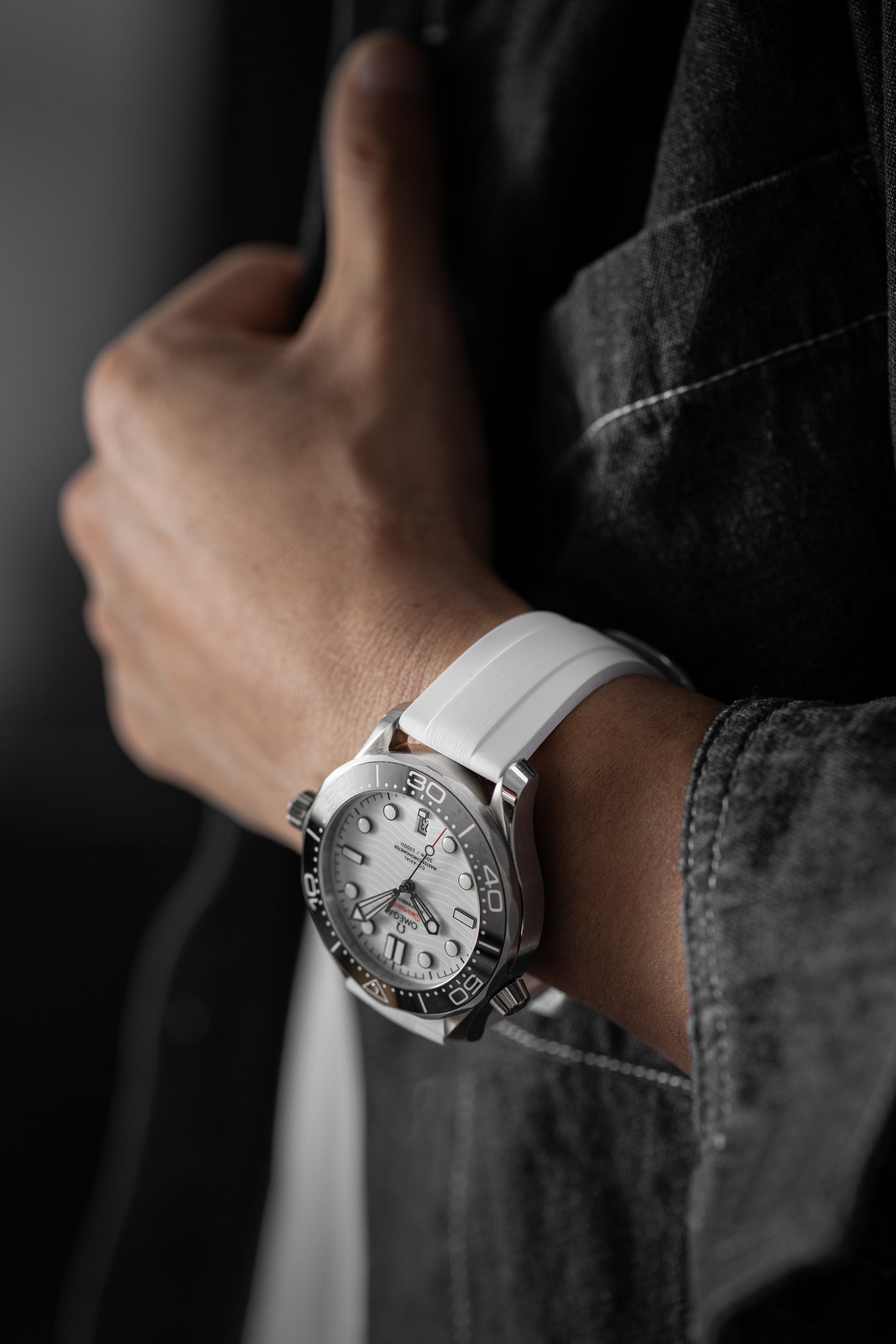 White Brushed FKM Rubber Strap