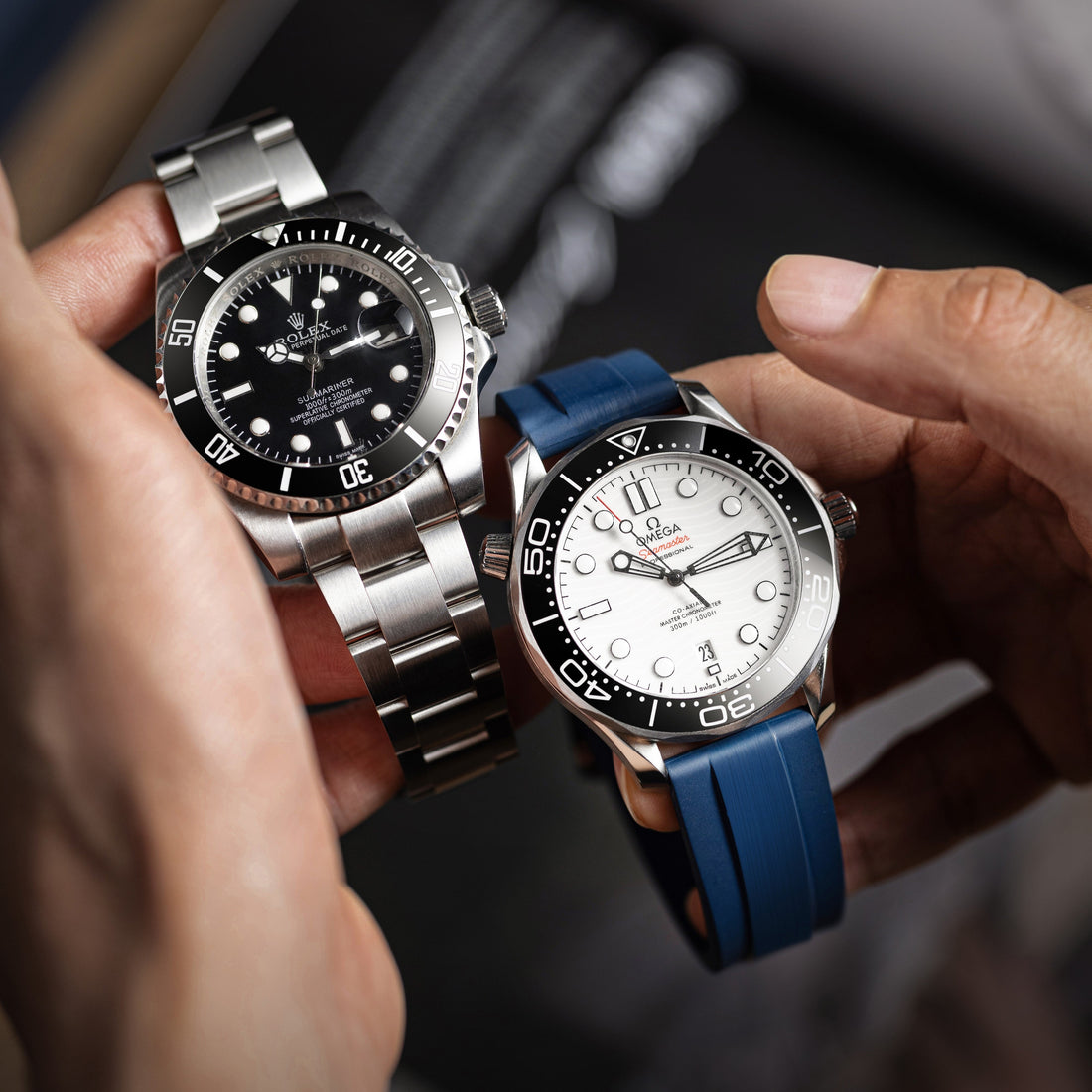 Blue Brushed FKM Rubber Strap