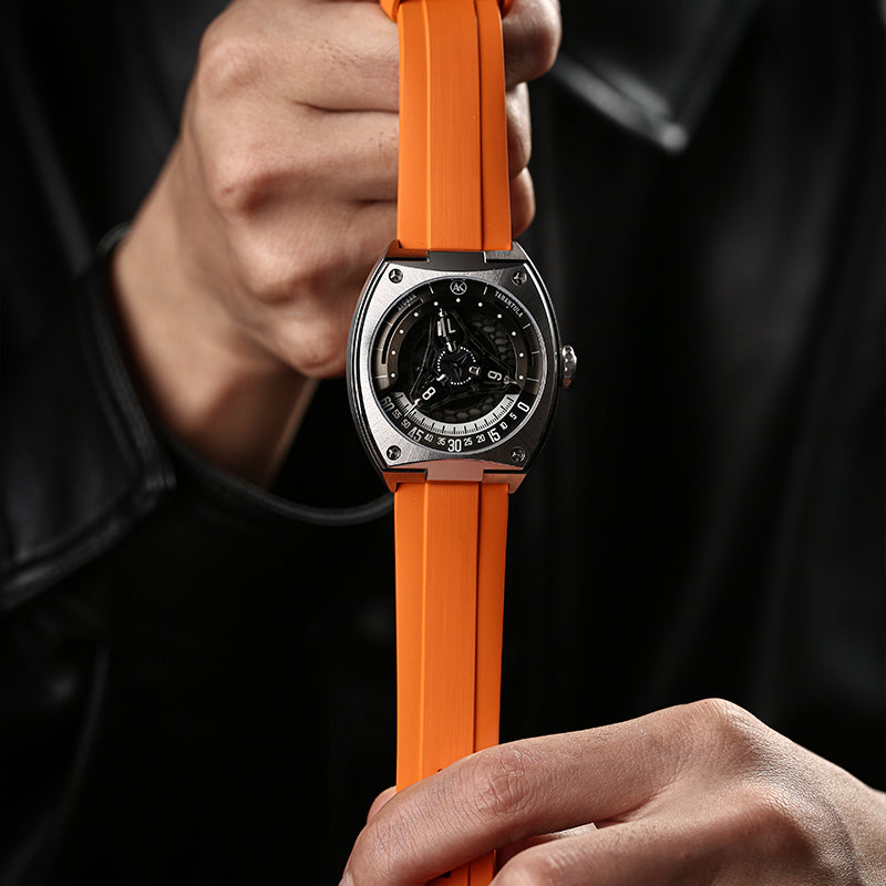Orange Brushed FKM Rubber Strap